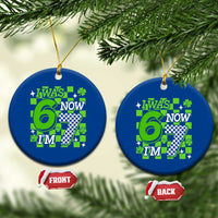 I Was 6 Now I'm 7 Ceramic Ornament Funny 7th 67 Birthday Meme Lucky Shamrock Checkered