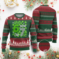I Was 6 Now I'm 7 Ugly Christmas Sweater Funny 7th 67 Birthday Meme Lucky Shamrock Checkered