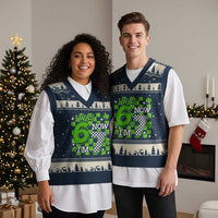 I Was 6 Now I'm 7 V-Neck Knit Sweater Vest Funny 7th 67 Birthday Meme Lucky Shamrock Checkered