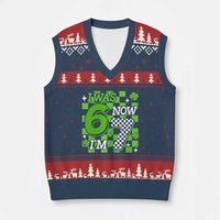 I Was 6 Now I'm 7 V-Neck Knit Sweater Vest Funny 7th 67 Birthday Meme Lucky Shamrock Checkered