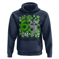 I Was 6 Now I'm 7 Hoodie Funny 7th 67 Birthday Meme Lucky Shamrock Checkered