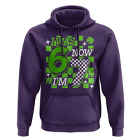 I Was 6 Now I'm 7 Hoodie Funny 7th 67 Birthday Meme Lucky Shamrock Checkered