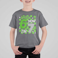 I Was 6 Now I'm 7 T Shirt For Kid Funny 7th 67 Birthday Meme Lucky Shamrock Checkered