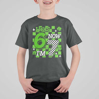 I Was 6 Now I'm 7 T Shirt For Kid Funny 7th 67 Birthday Meme Lucky Shamrock Checkered