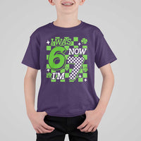 I Was 6 Now I'm 7 T Shirt For Kid Funny 7th 67 Birthday Meme Lucky Shamrock Checkered
