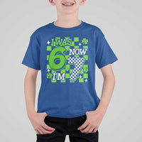 I Was 6 Now I'm 7 T Shirt For Kid Funny 7th 67 Birthday Meme Lucky Shamrock Checkered