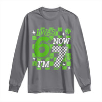 I Was 6 Now I'm 7 Long Sleeve Shirt Funny 7th 67 Birthday Meme Lucky Shamrock Checkered