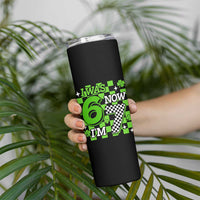 I Was 6 Now I'm 7 Skinny Tumbler Funny 7th 67 Birthday Meme Lucky Shamrock Checkered
