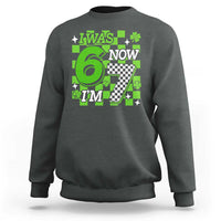 I Was 6 Now I'm 7 Sweatshirt Funny 7th 67 Birthday Meme Lucky Shamrock Checkered