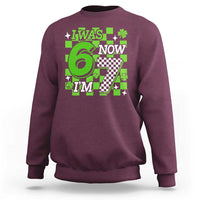 I Was 6 Now I'm 7 Sweatshirt Funny 7th 67 Birthday Meme Lucky Shamrock Checkered