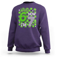 I Was 6 Now I'm 7 Sweatshirt Funny 7th 67 Birthday Meme Lucky Shamrock Checkered