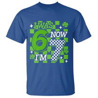 I Was 6 Now I'm 7 T Shirt Funny 7th 67 Birthday Meme Lucky Shamrock Checkered