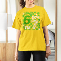 I Was 6 Now I'm 7 T Shirt For Women Funny 7th 67 Birthday Meme Lucky Shamrock Checkered