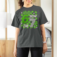 I Was 6 Now I'm 7 T Shirt For Women Funny 7th 67 Birthday Meme Lucky Shamrock Checkered