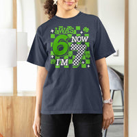 I Was 6 Now I'm 7 T Shirt For Women Funny 7th 67 Birthday Meme Lucky Shamrock Checkered