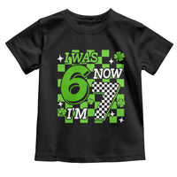 I Was 6 Now I'm 7 Toddler T Shirt Funny 7th 67 Birthday Meme Lucky Shamrock Checkered