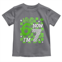 I Was 6 Now I'm 7 Toddler T Shirt Funny 7th 67 Birthday Meme Lucky Shamrock Checkered