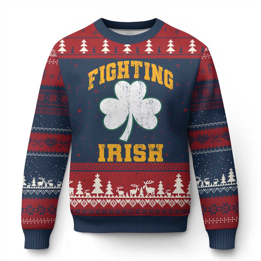 Vintage Fighting Irish Ugly Christmas Sweater Retro History Gold Shamrock