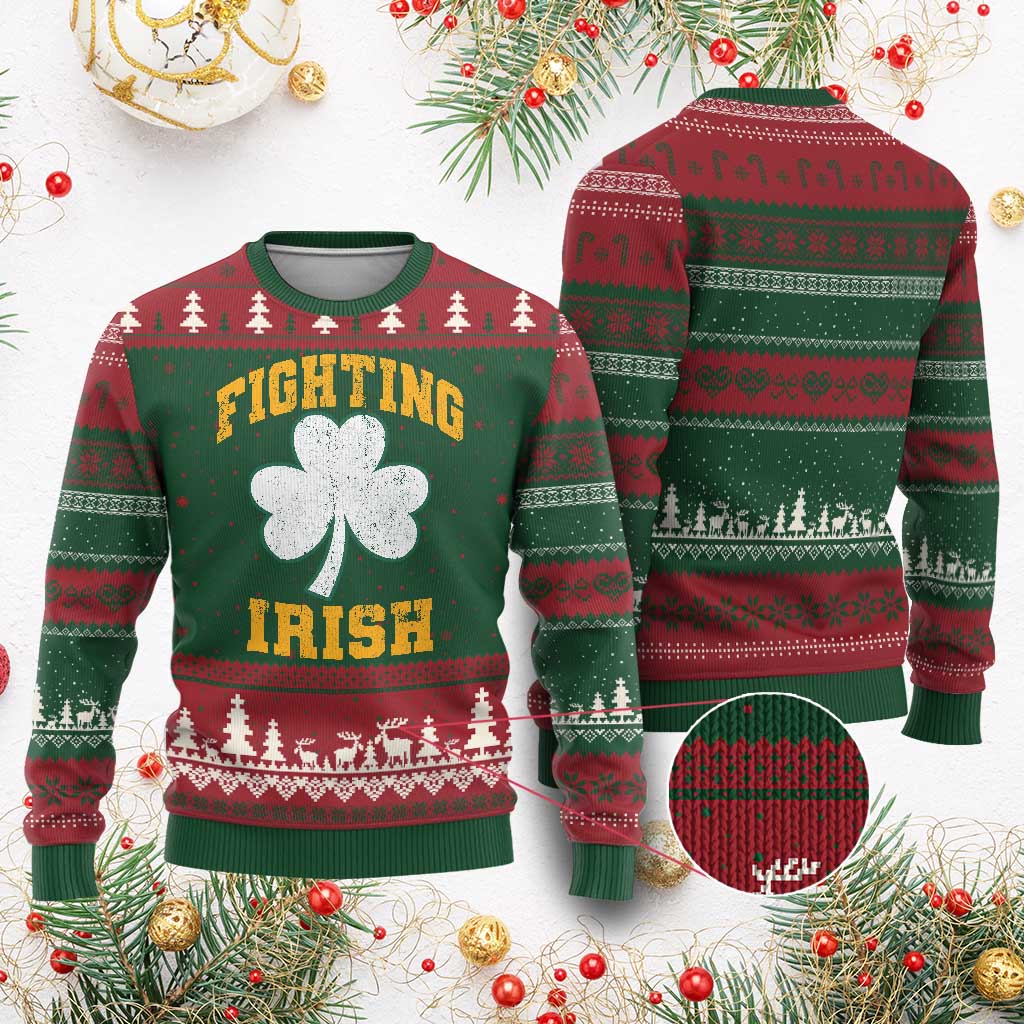 Vintage Fighting Irish Ugly Christmas Sweater Retro History Gold Shamrock