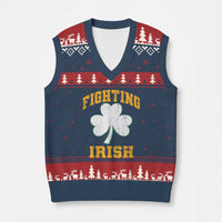 Vintage Fighting Irish V-Neck Knit Sweater Vest Retro History Gold Shamrock