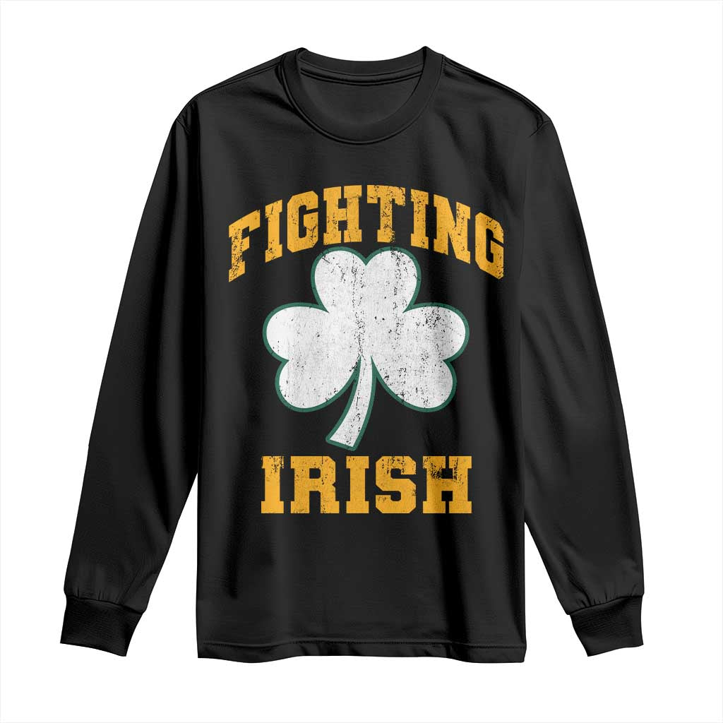 Vintage Fighting Irish Long Sleeve Shirt Retro History Gold Shamrock