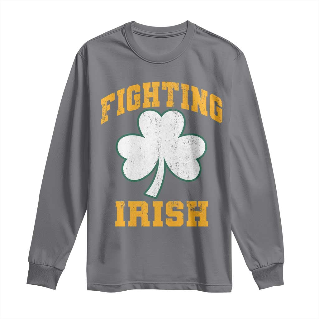 Vintage Fighting Irish Long Sleeve Shirt Retro History Gold Shamrock