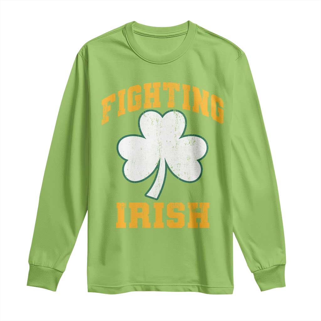Vintage Fighting Irish Long Sleeve Shirt Retro History Gold Shamrock