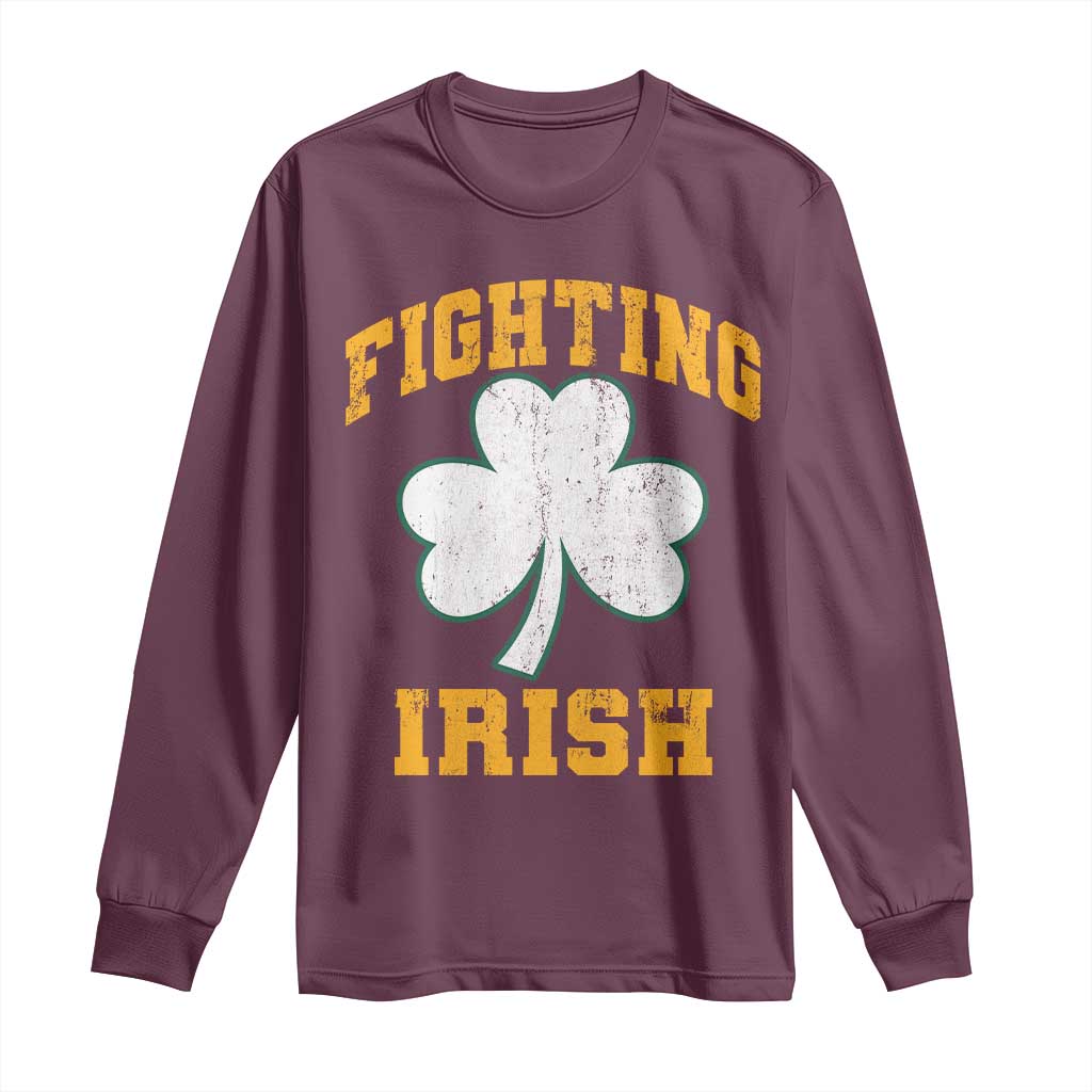 Vintage Fighting Irish Long Sleeve Shirt Retro History Gold Shamrock