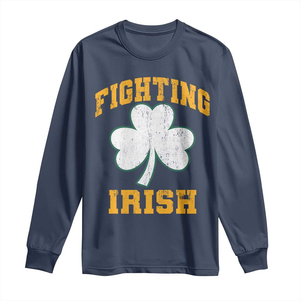 Vintage Fighting Irish Long Sleeve Shirt Retro History Gold Shamrock