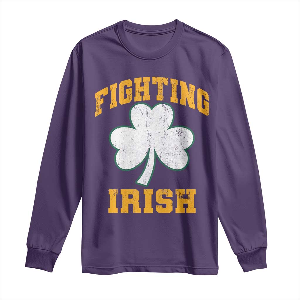 Vintage Fighting Irish Long Sleeve Shirt Retro History Gold Shamrock
