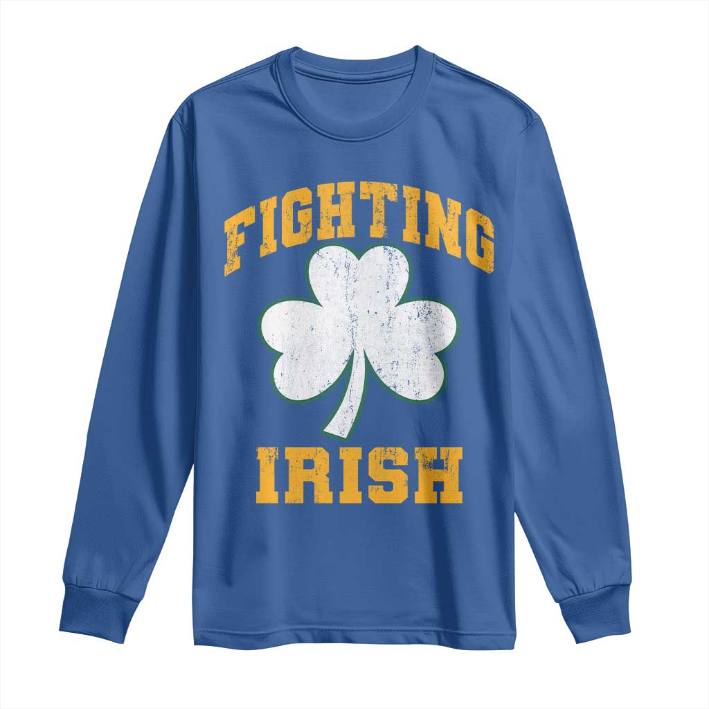 Vintage Fighting Irish Long Sleeve Shirt Retro History Gold Shamrock