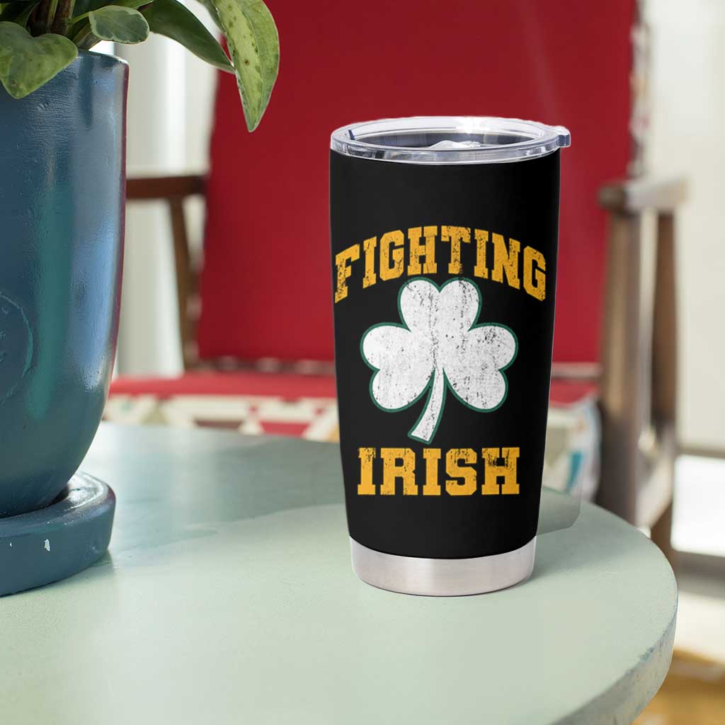 Vintage Fighting Irish Tumbler Cup Retro History Gold Shamrock