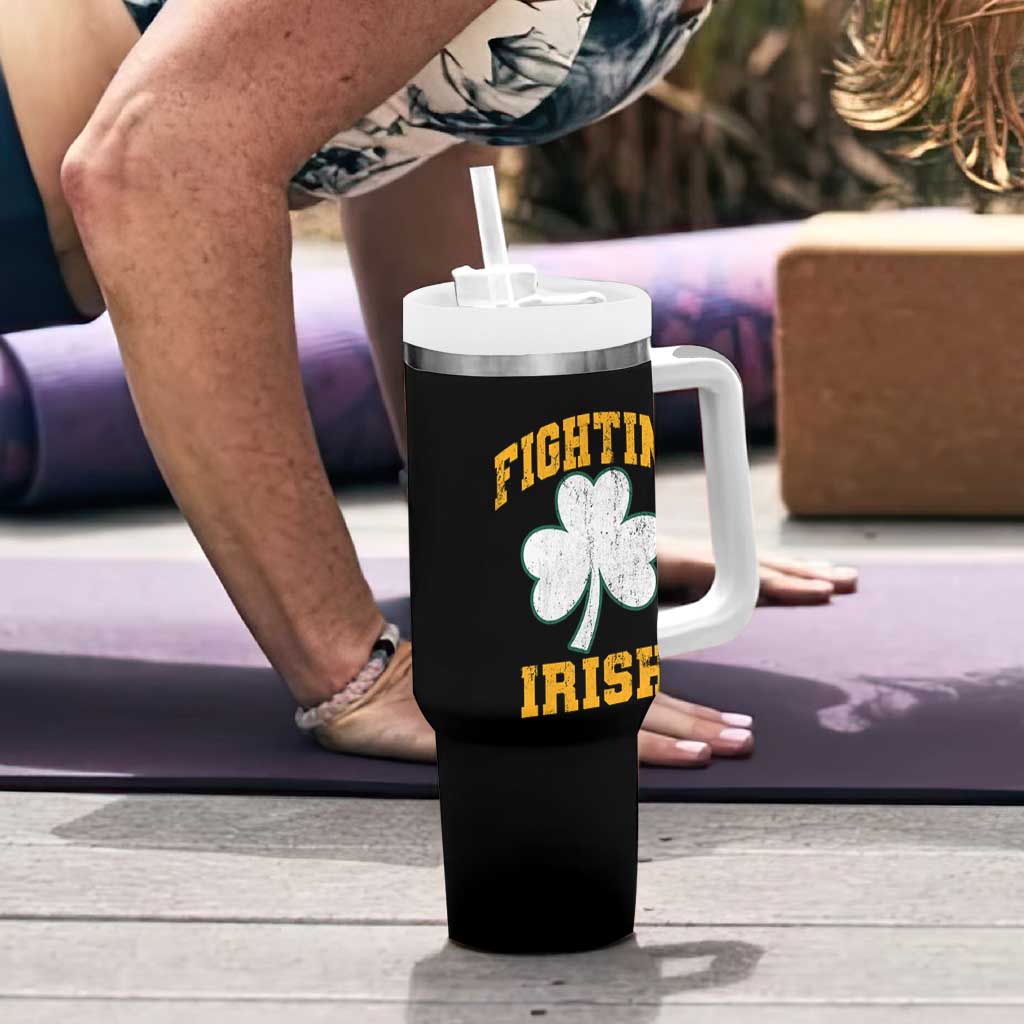 Vintage Fighting Irish Tumbler With Handle Retro History Gold Shamrock