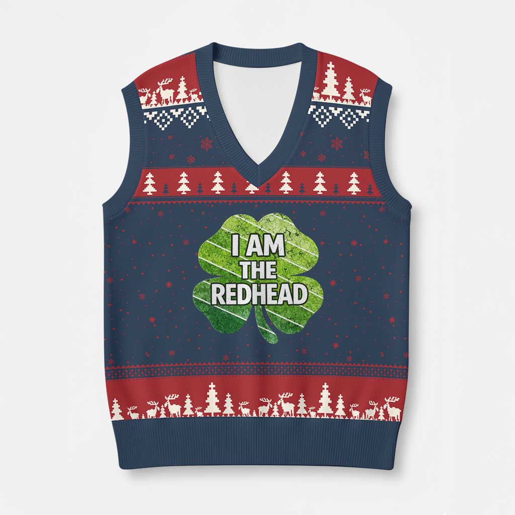 Funny Irish St Patricks Day Im The Redhead V-Neck Knit Sweater Vest Retro Vintage Lucky Shamrock