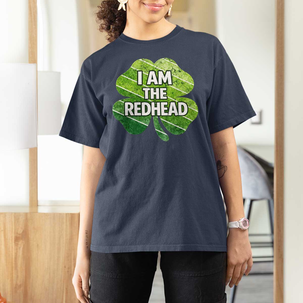 Funny Irish St Patricks Day Im The Redhead T Shirt For Women Retro Vintage Lucky Shamrock