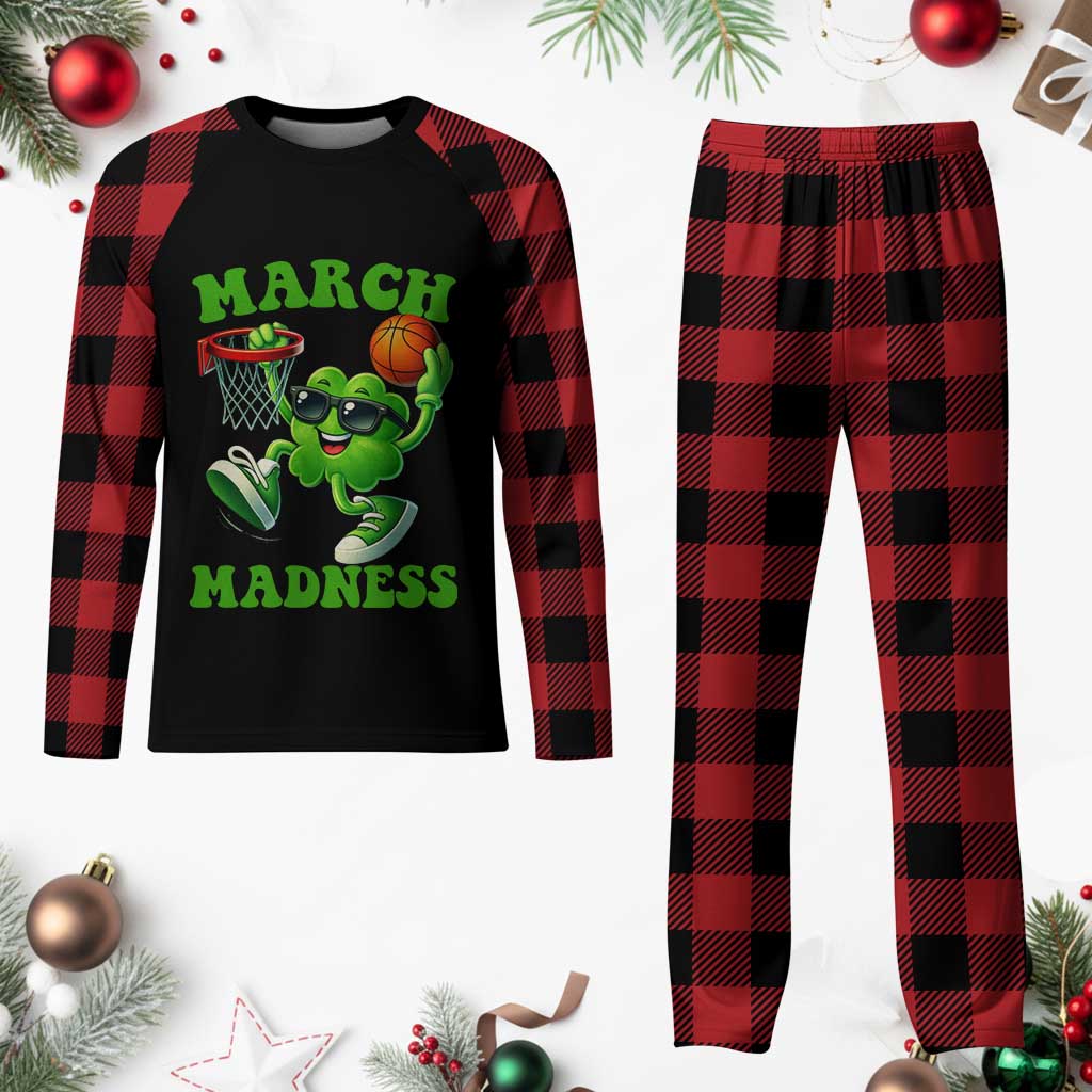 Basketball St Patricks Day Plaid Pajama Set Mad Madness Irish Shamrock Playing Basketball Player Team Boys