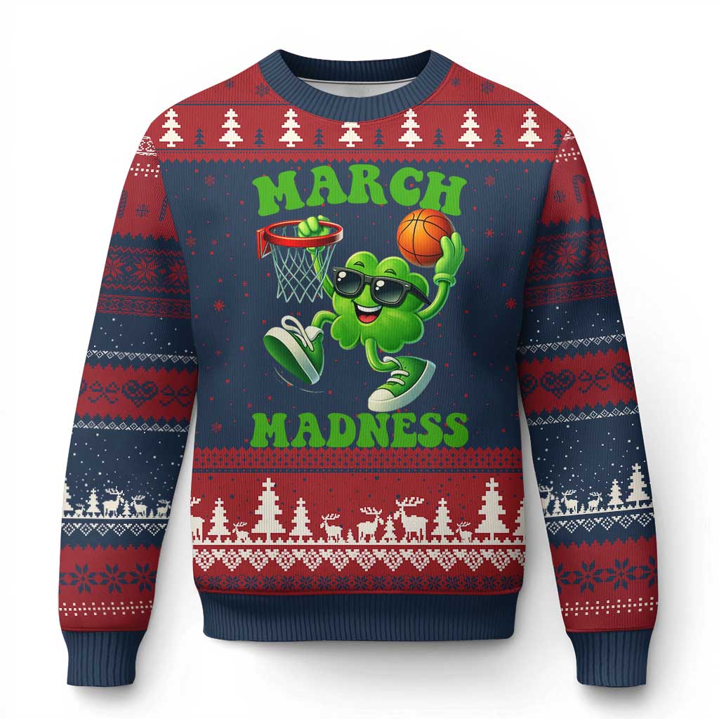 Basketball St Patricks Day Ugly Christmas Sweater Mad Madness Irish Shamrock Playing Basketball Player Team Boys