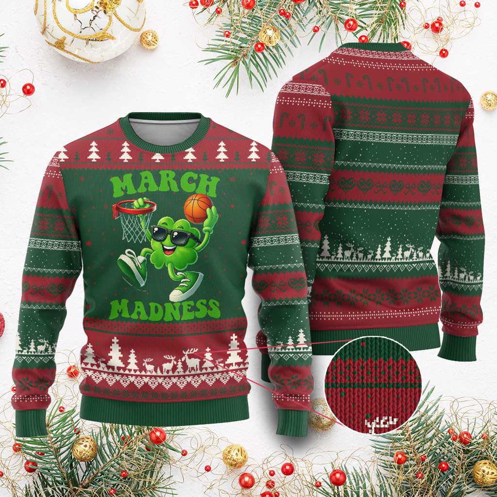 Basketball St Patricks Day Ugly Christmas Sweater Mad Madness Irish Shamrock Playing Basketball Player Team Boys