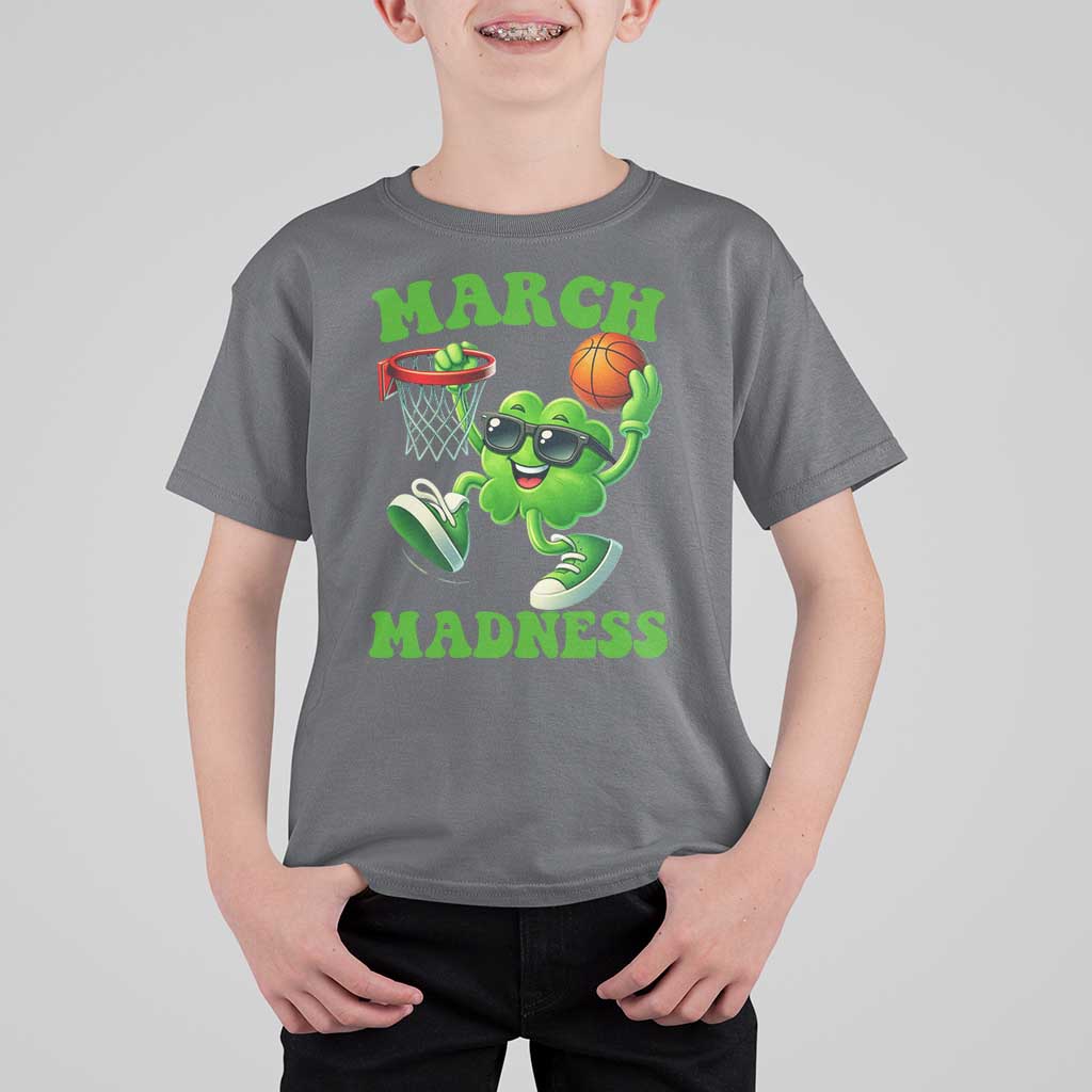 Basketball St Patricks Day T Shirt For Kid Mad Madness Irish Shamrock Playing Basketball Player Team Boys