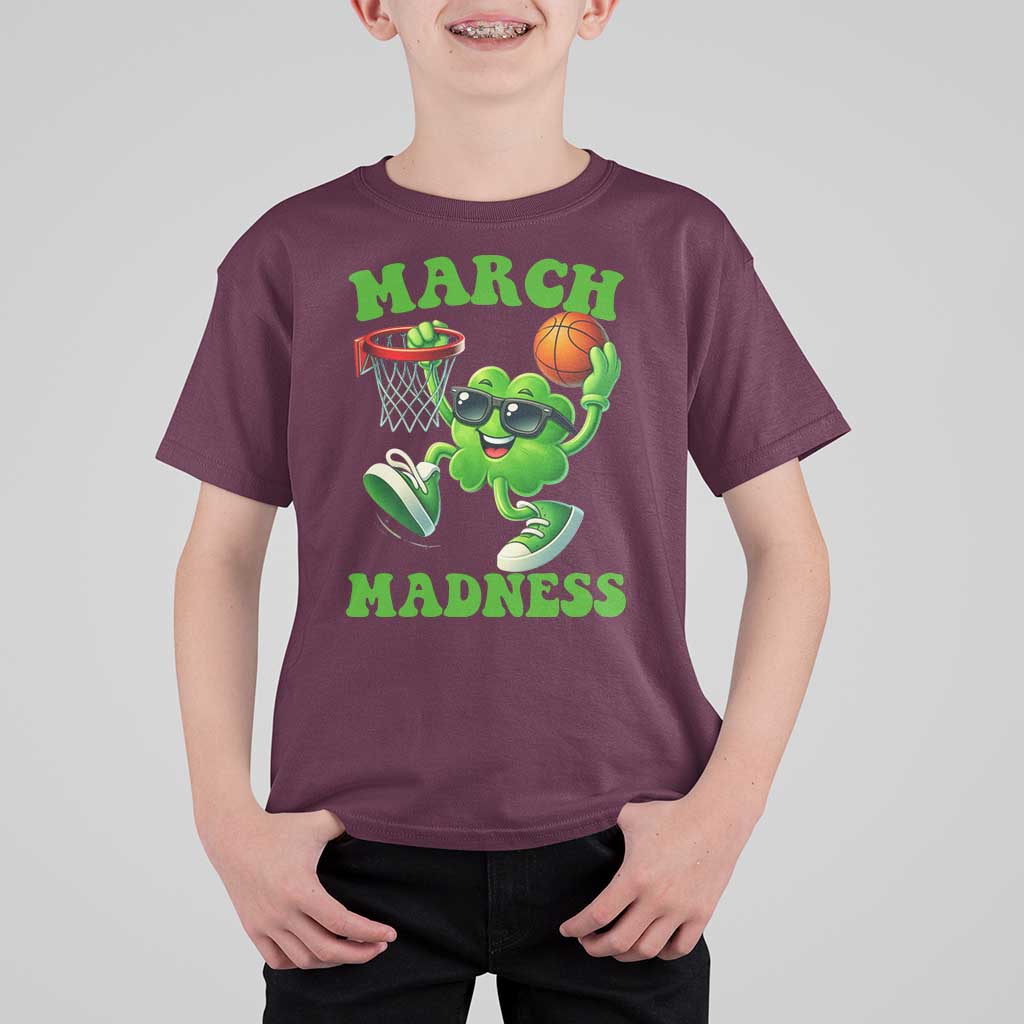 Basketball St Patricks Day T Shirt For Kid Mad Madness Irish Shamrock Playing Basketball Player Team Boys