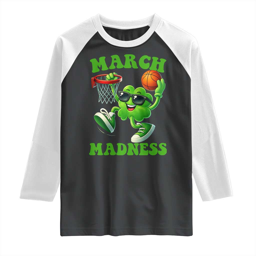 Basketball St Patricks Day Raglan Shirt Mad Madness Irish Shamrock Playing Basketball Player Team Boys