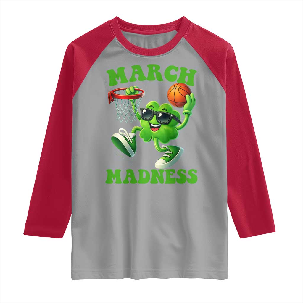 Basketball St Patricks Day Raglan Shirt Mad Madness Irish Shamrock Playing Basketball Player Team Boys