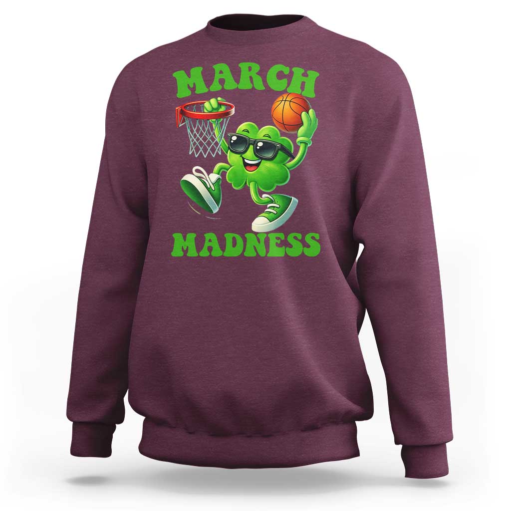 Basketball St Patricks Day Sweatshirt Mad Madness Irish Shamrock Playing Basketball Player Team Boys