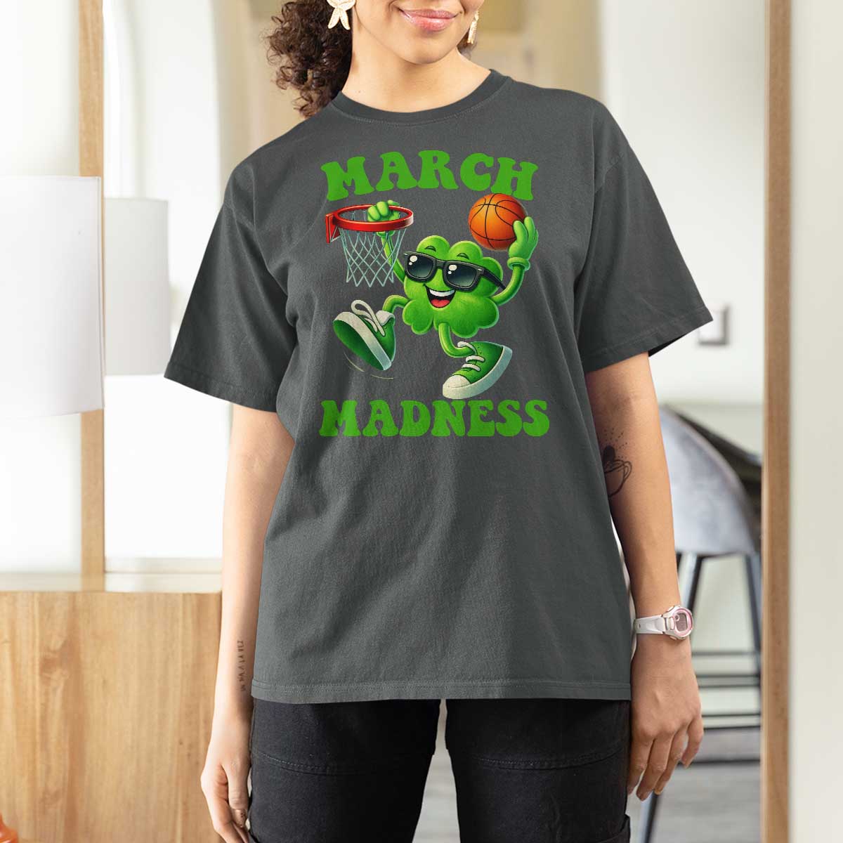 Basketball St Patricks Day T Shirt For Women Mad Madness Irish Shamrock Playing Basketball Player Team Boys