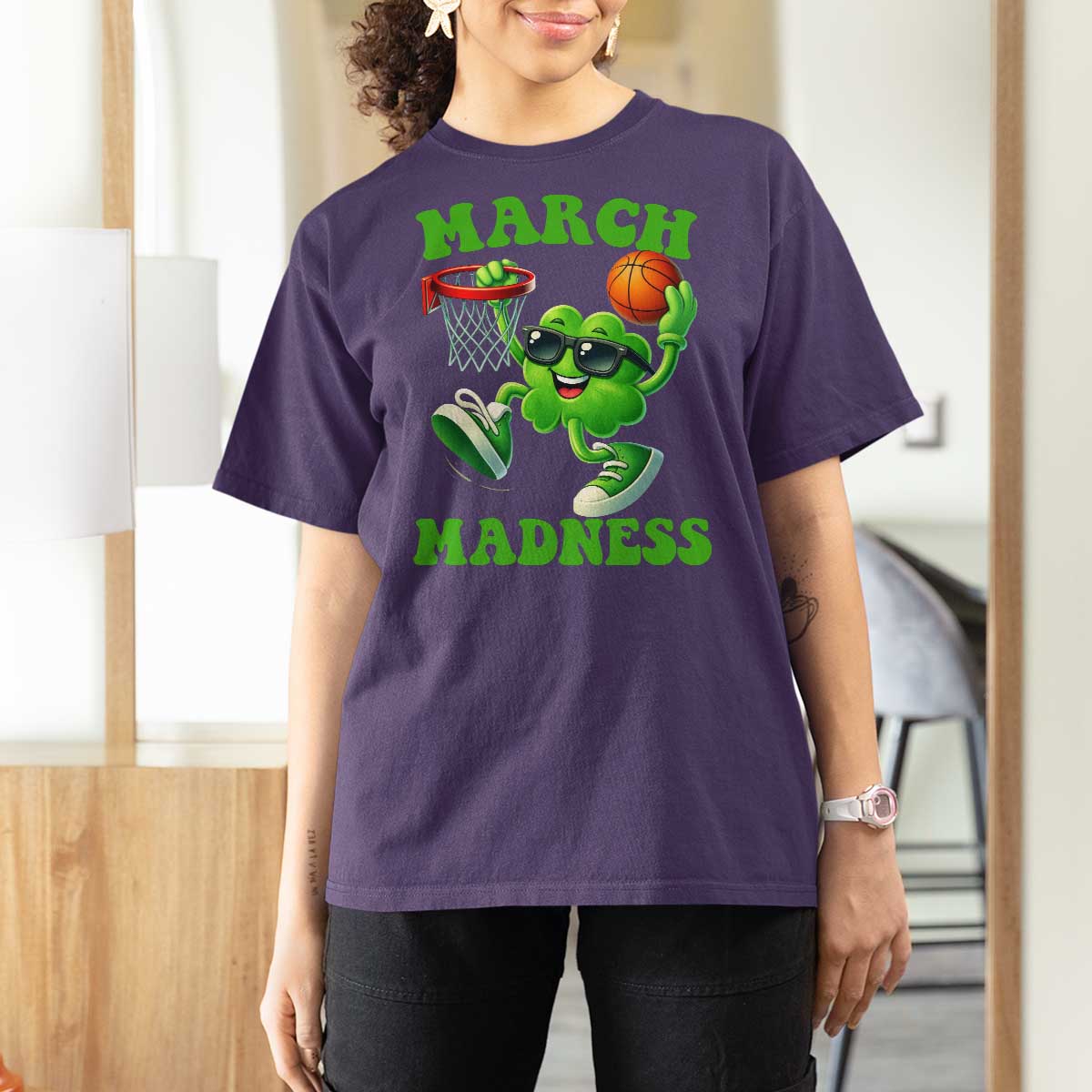 Basketball St Patricks Day T Shirt For Women Mad Madness Irish Shamrock Playing Basketball Player Team Boys