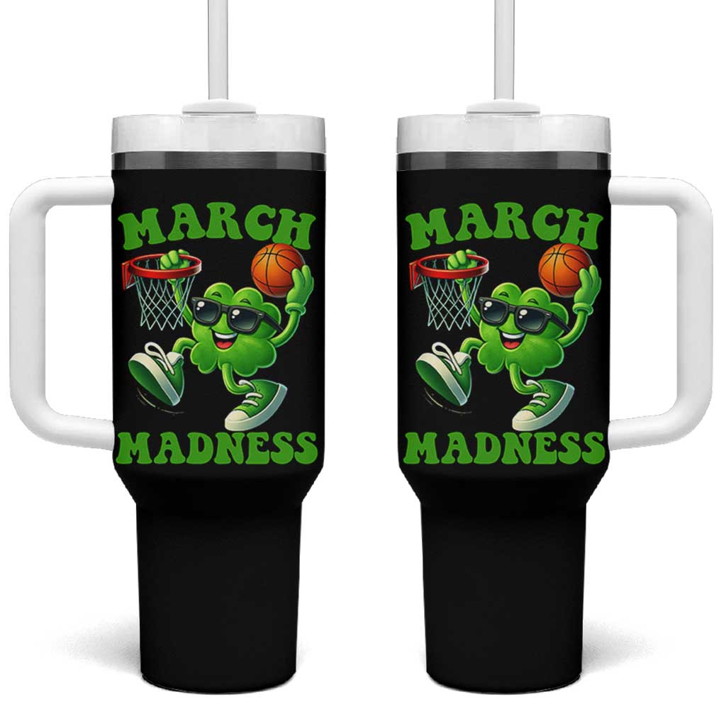 Basketball St Patricks Day Tumbler With Handle Mad Madness Irish Shamrock Playing Basketball Player Team Boys