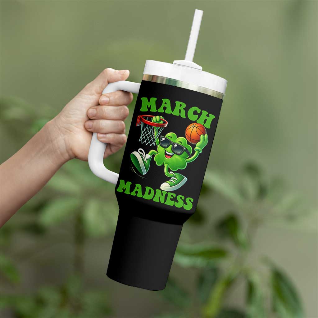 Basketball St Patricks Day Tumbler With Handle Mad Madness Irish Shamrock Playing Basketball Player Team Boys