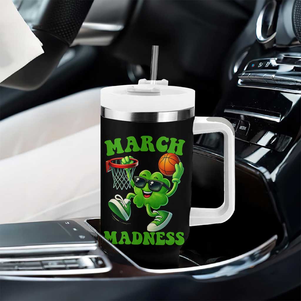 Basketball St Patricks Day Tumbler With Handle Mad Madness Irish Shamrock Playing Basketball Player Team Boys