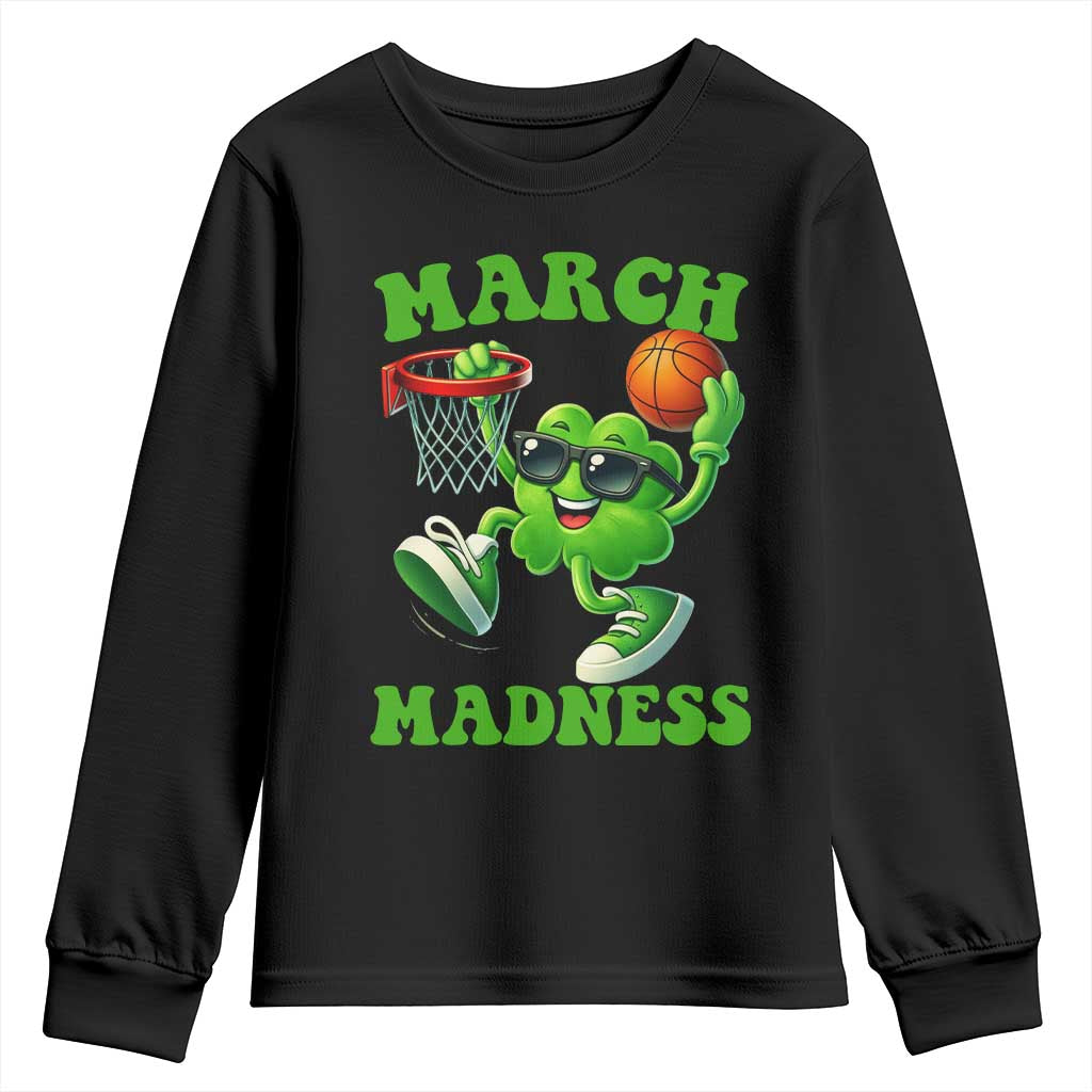 Basketball St Patricks Day Youth Sweatshirt Mad Madness Irish Shamrock Playing Basketball Player Team Boys