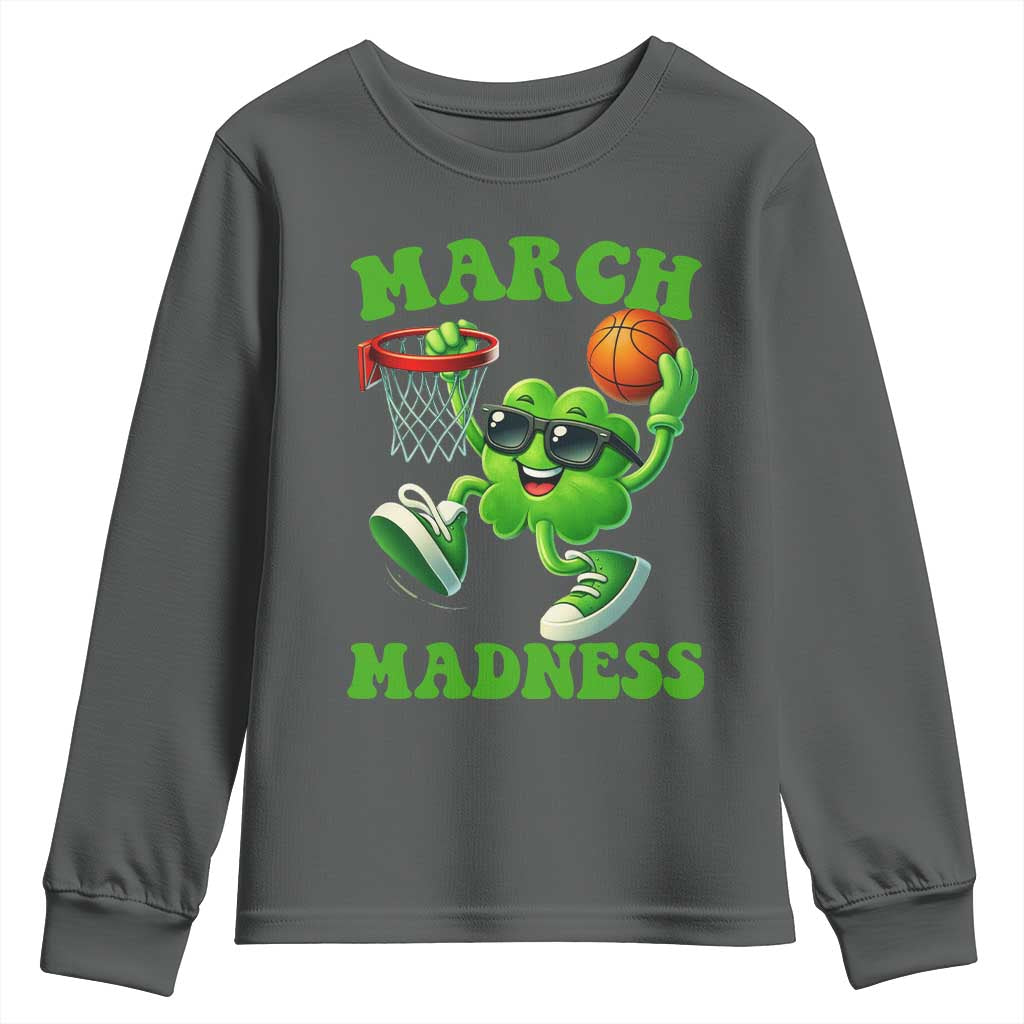 Basketball St Patricks Day Youth Sweatshirt Mad Madness Irish Shamrock Playing Basketball Player Team Boys